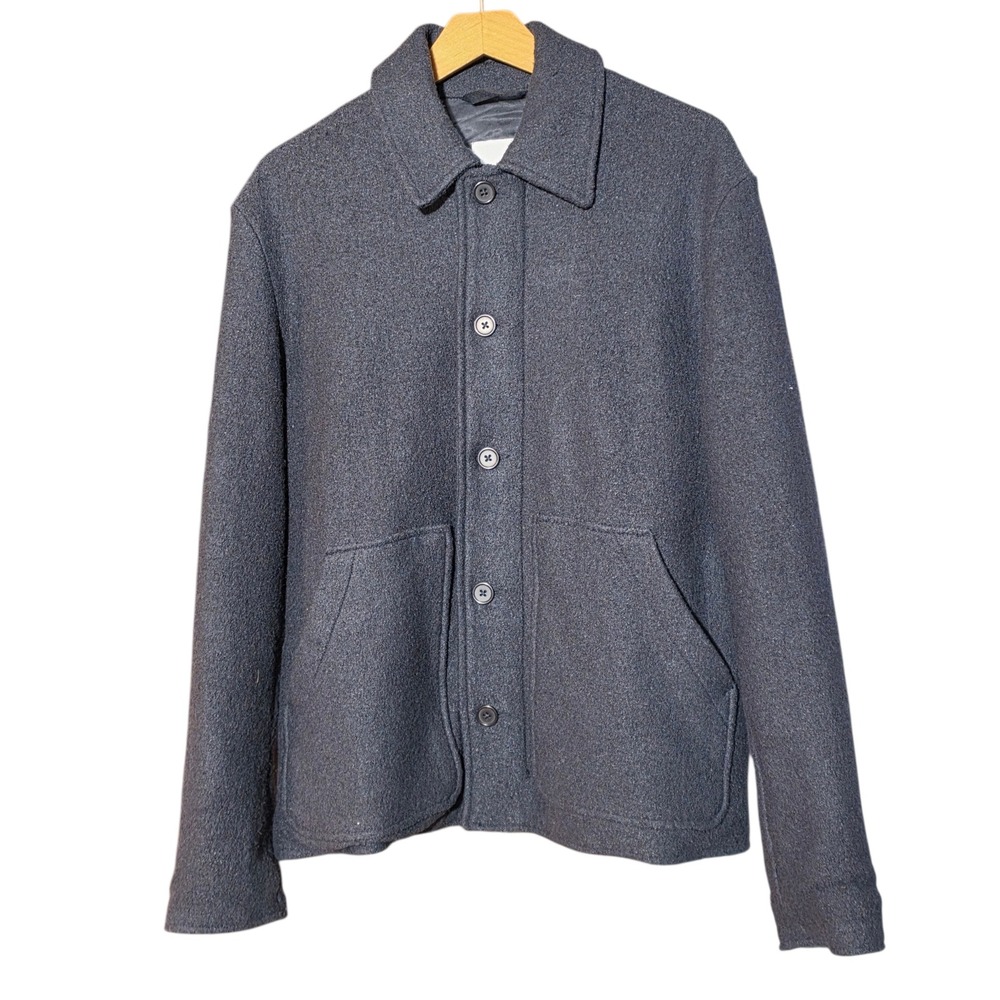 H&M‎ Mens Navy Blue Wool Blend Zip Button Front Chore Shirt Jacket Small